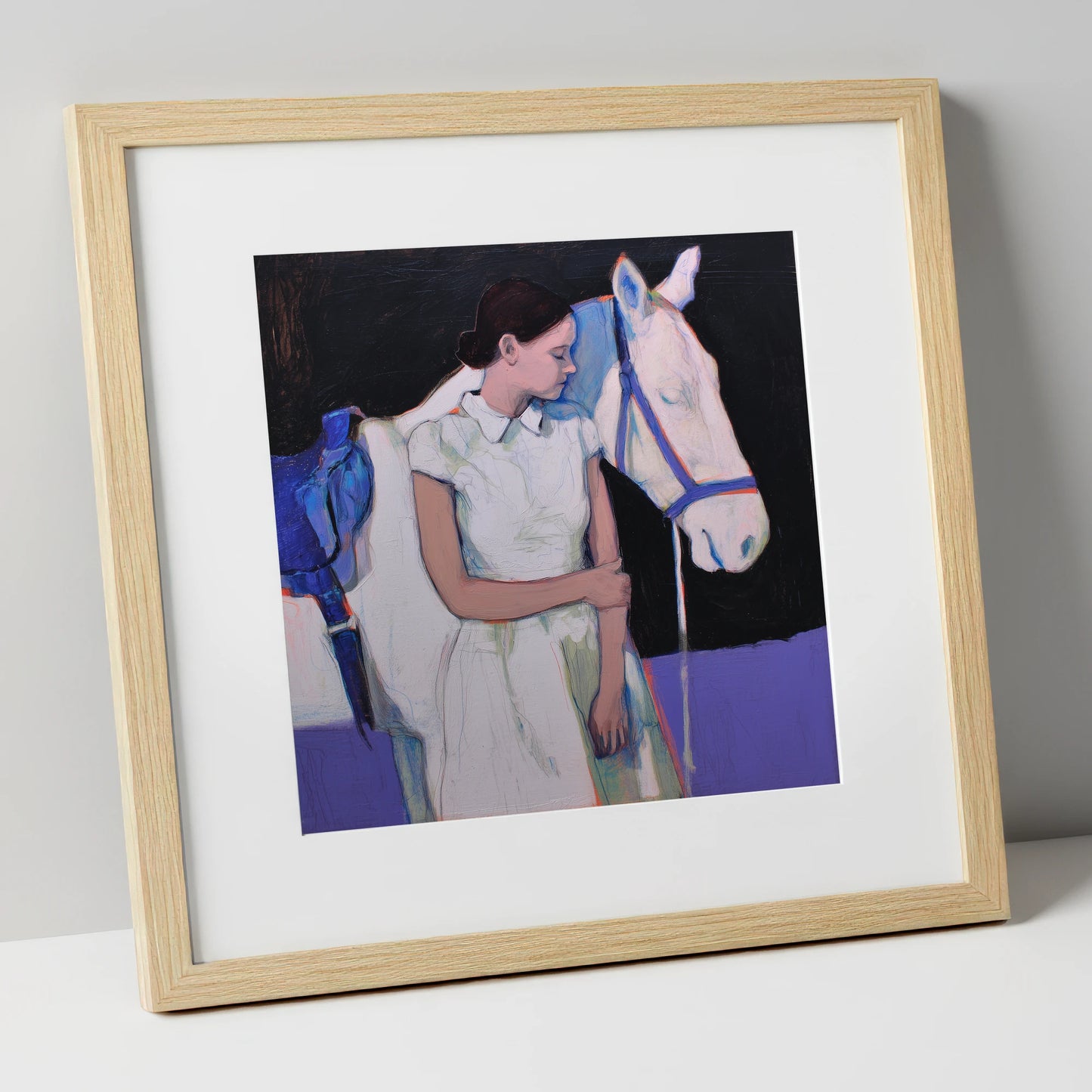 The Indigo Bond horse & rider art print in natural frame