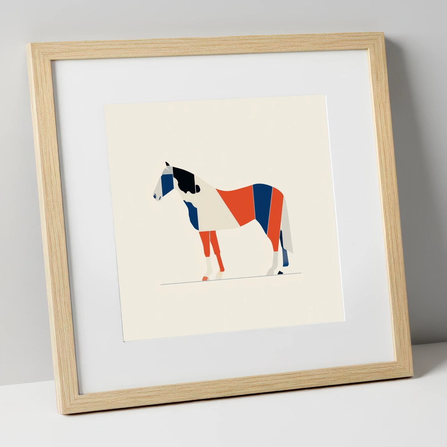 Modern Equine Geometry horse breed art print in natural frame