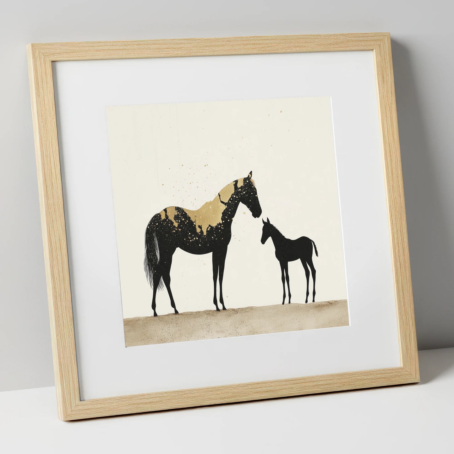 Gilded Bond mare & foal art print in natural frame