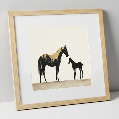 Gilded Bond mare & foal art print in natural frame