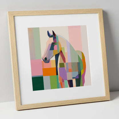Prismatic Equine Profile horse breed art print in natural frame