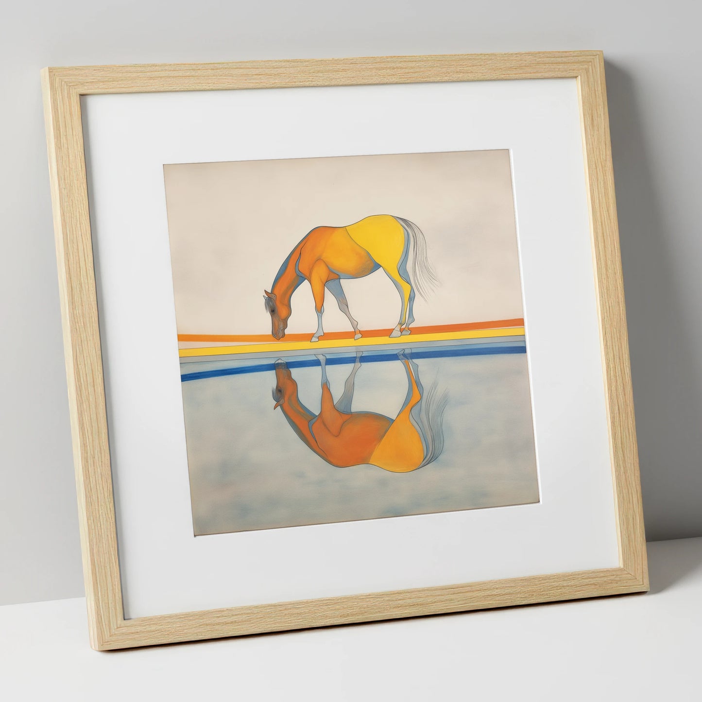 Symmetry in Amber horse portrait art print in natural frame