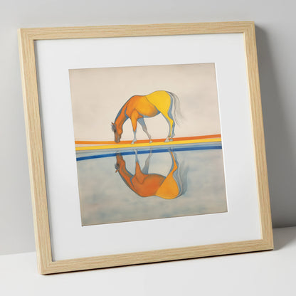 Symmetry in Amber horse portrait art print in natural frame
