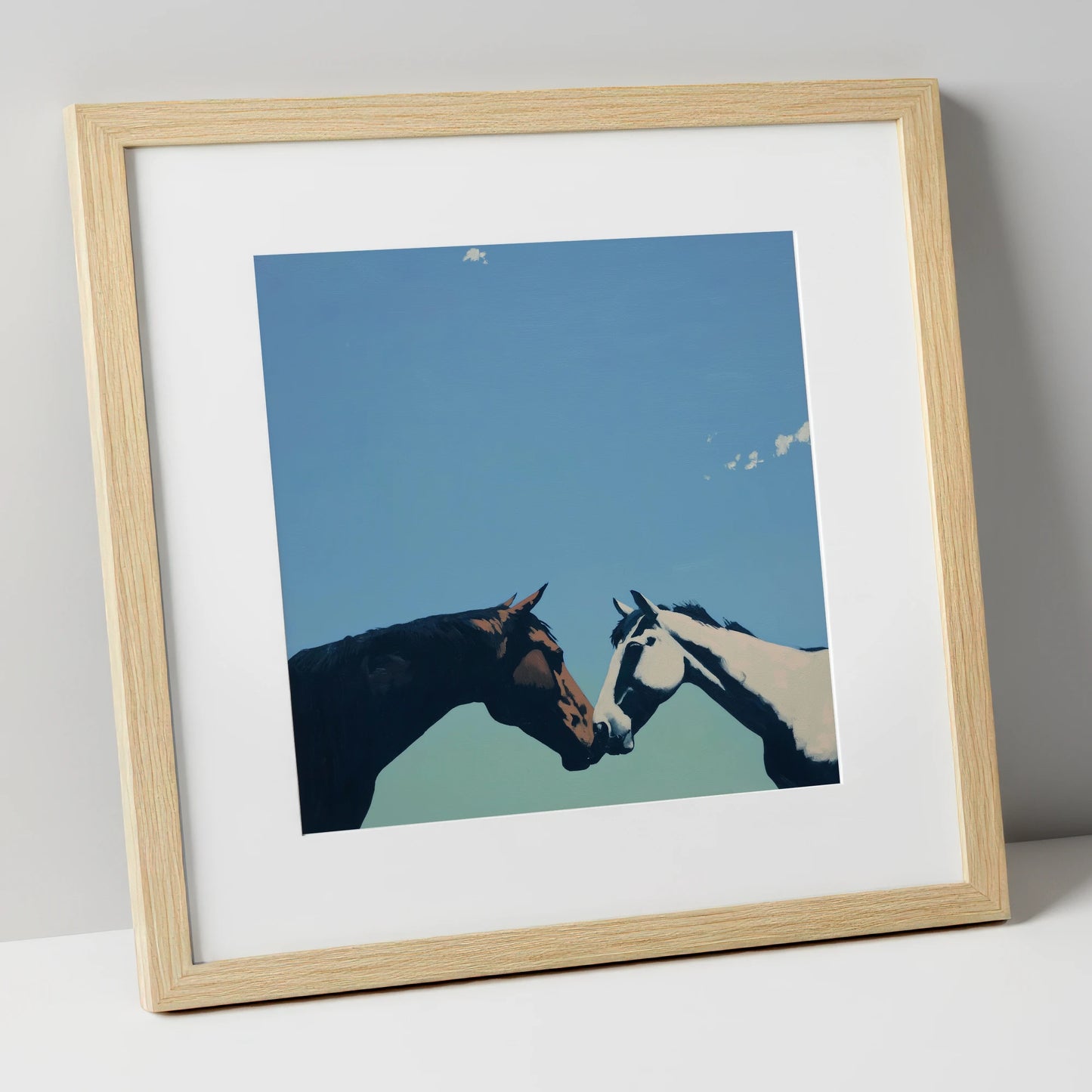Quiet Connection horse portrait art print in natural frame
