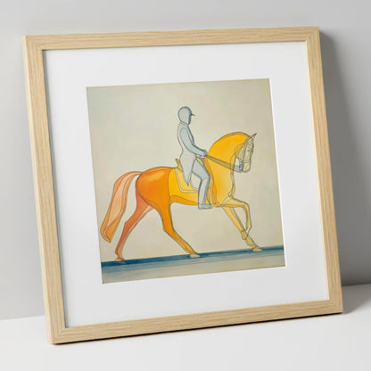 Golden Dressage Cadence dressage horse art print in natural frame