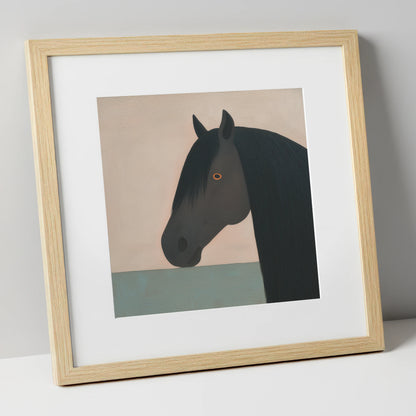 The Charcoal Profile horse breed art print in natural frame