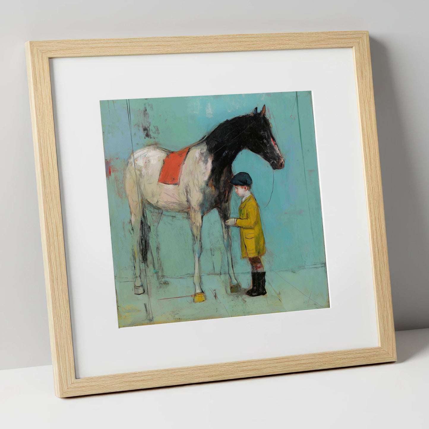 A Quiet Understanding horse & rider art print in natural frame