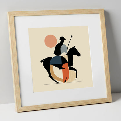 Mid-Century Polo Match polo horse art print in natural frame