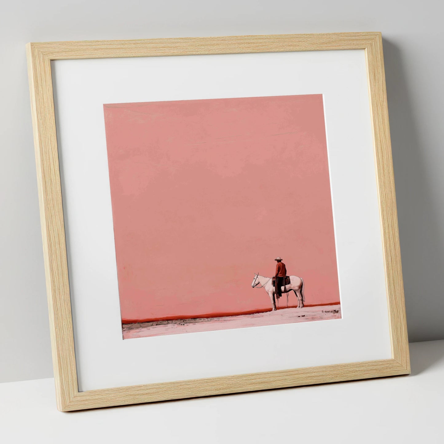 Dusty Rose Horizon western horse art print in natural frame