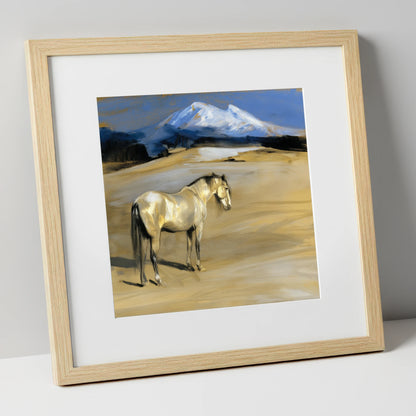 Mountain Sentinel horse landscape art print in natural frame