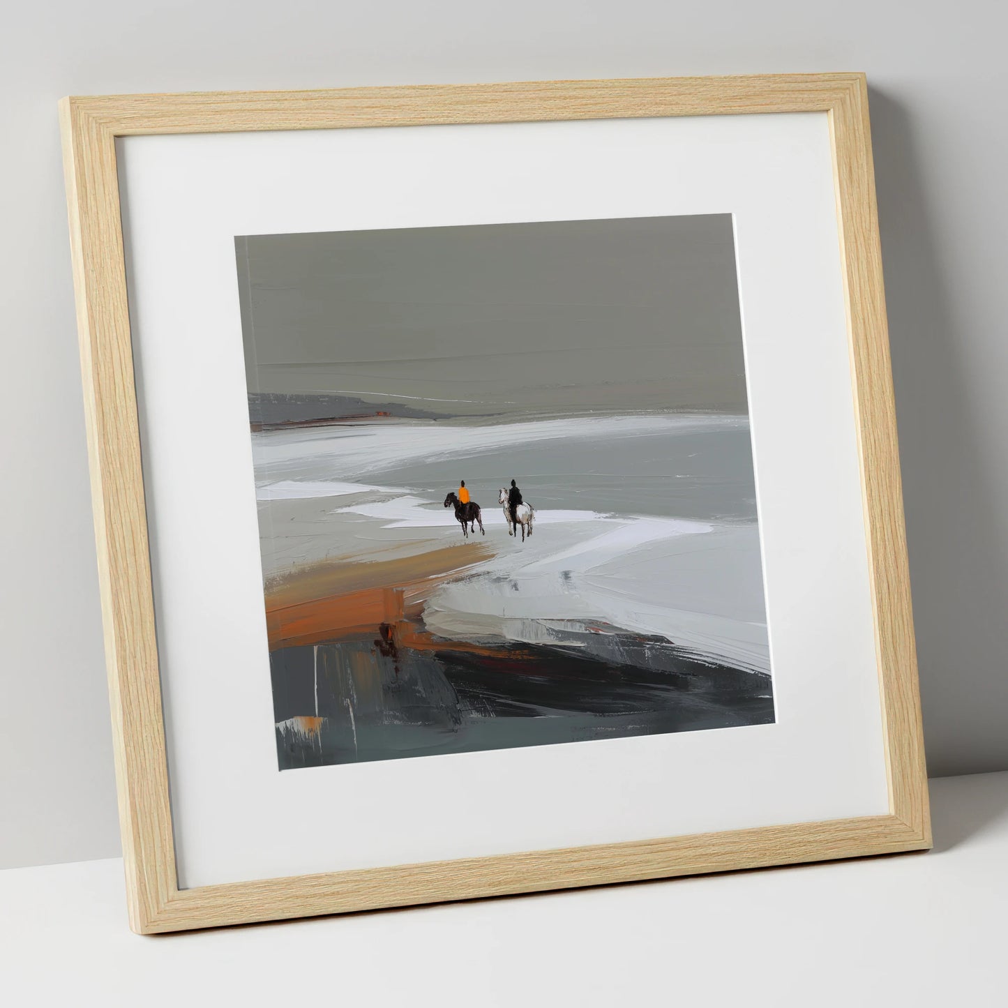 Riding the Grey Expanse horse landscape art print in natural frame