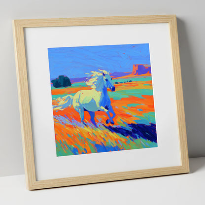 Vibrant Desert Canter wild horses art print in natural frame