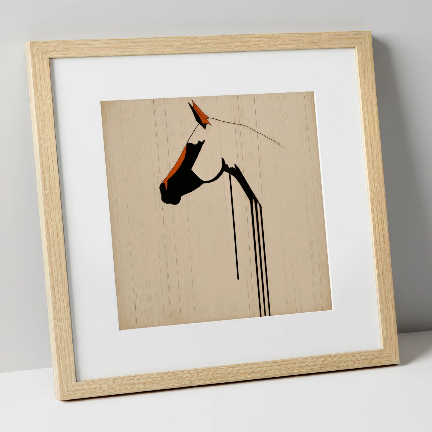 Minimalist Ink Profile horse breed art print in natural frame