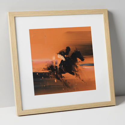 Through the Amber Dust racing horse art print in natural frame