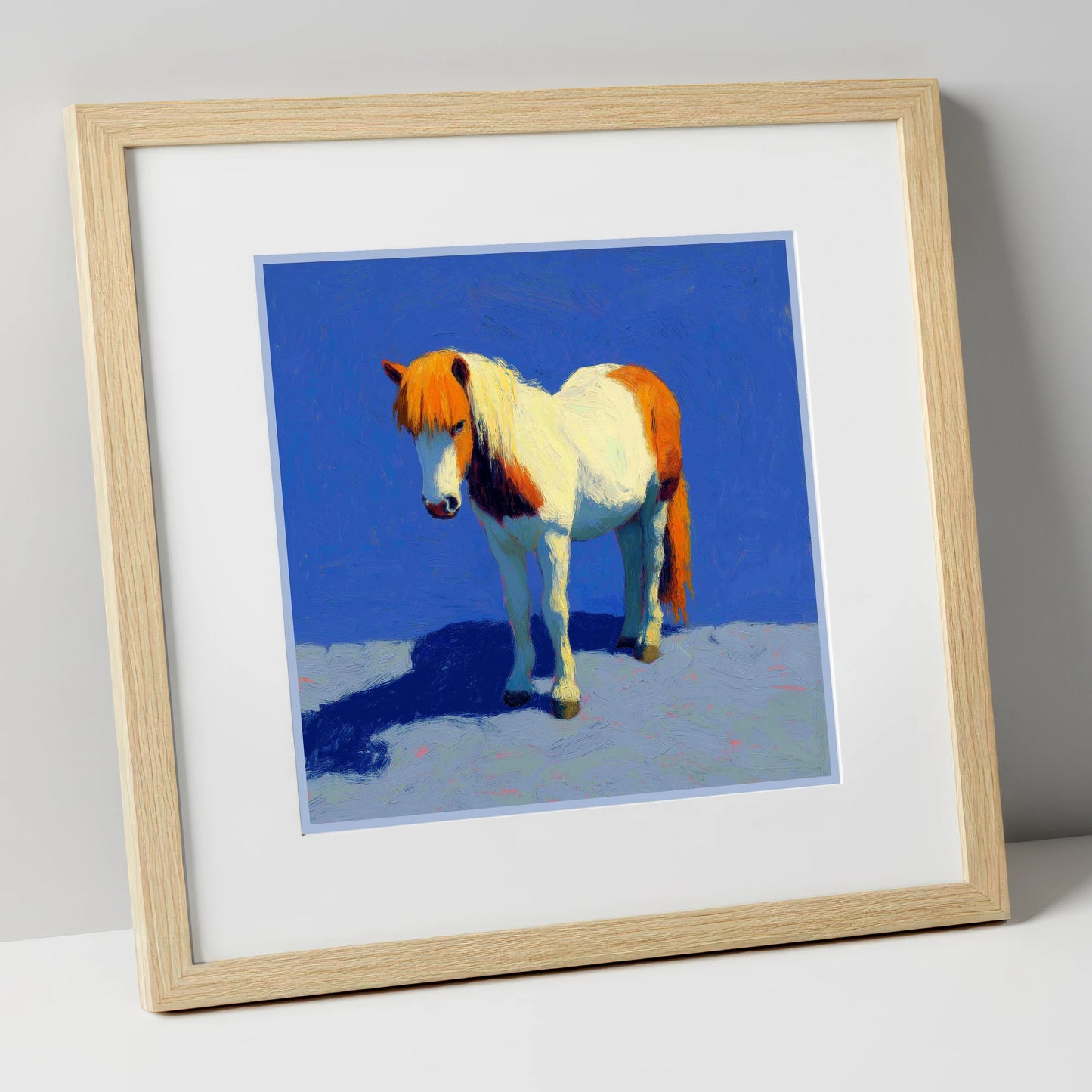Sunlit Skewbald Pony horse breed art print in natural frame