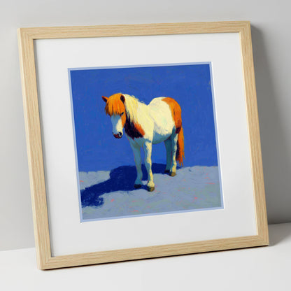 Sunlit Skewbald Pony horse breed art print in natural frame