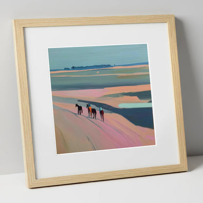 Dusty Rose Hack horse landscape art print in natural frame