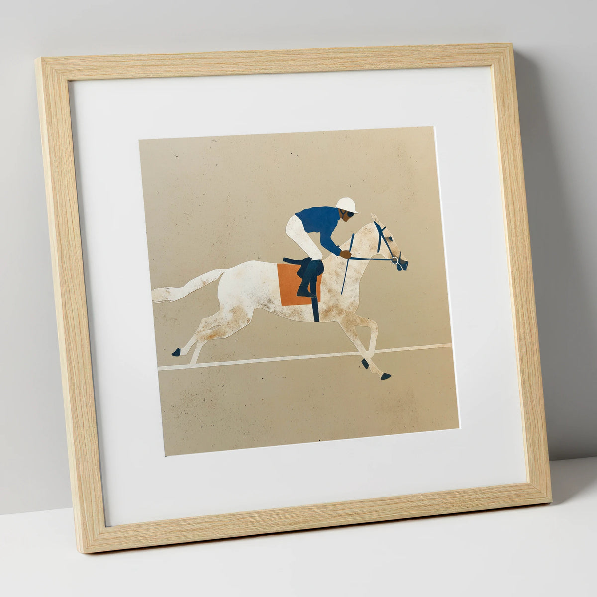 The Final Stride racing horse art print in natural frame