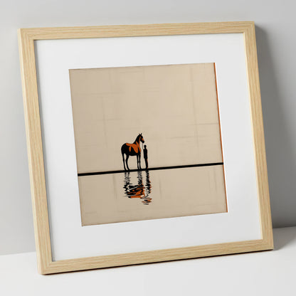 Reflected Bond horse & rider art print in natural frame