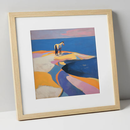 Sentinel by the Sea horse landscape art print in natural frame