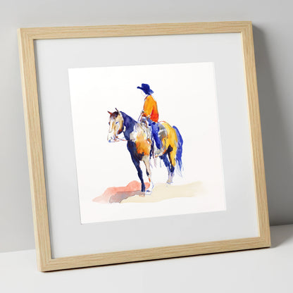 Vivid Western Rider western horse art print in natural frame