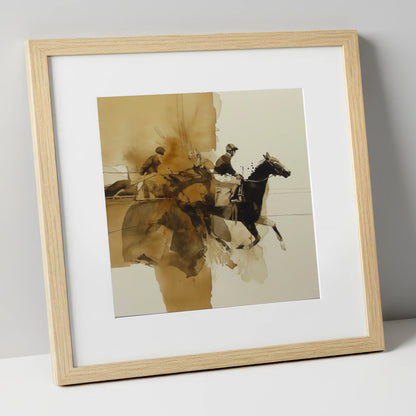 Surge of Sepia racing horse art print in natural frame