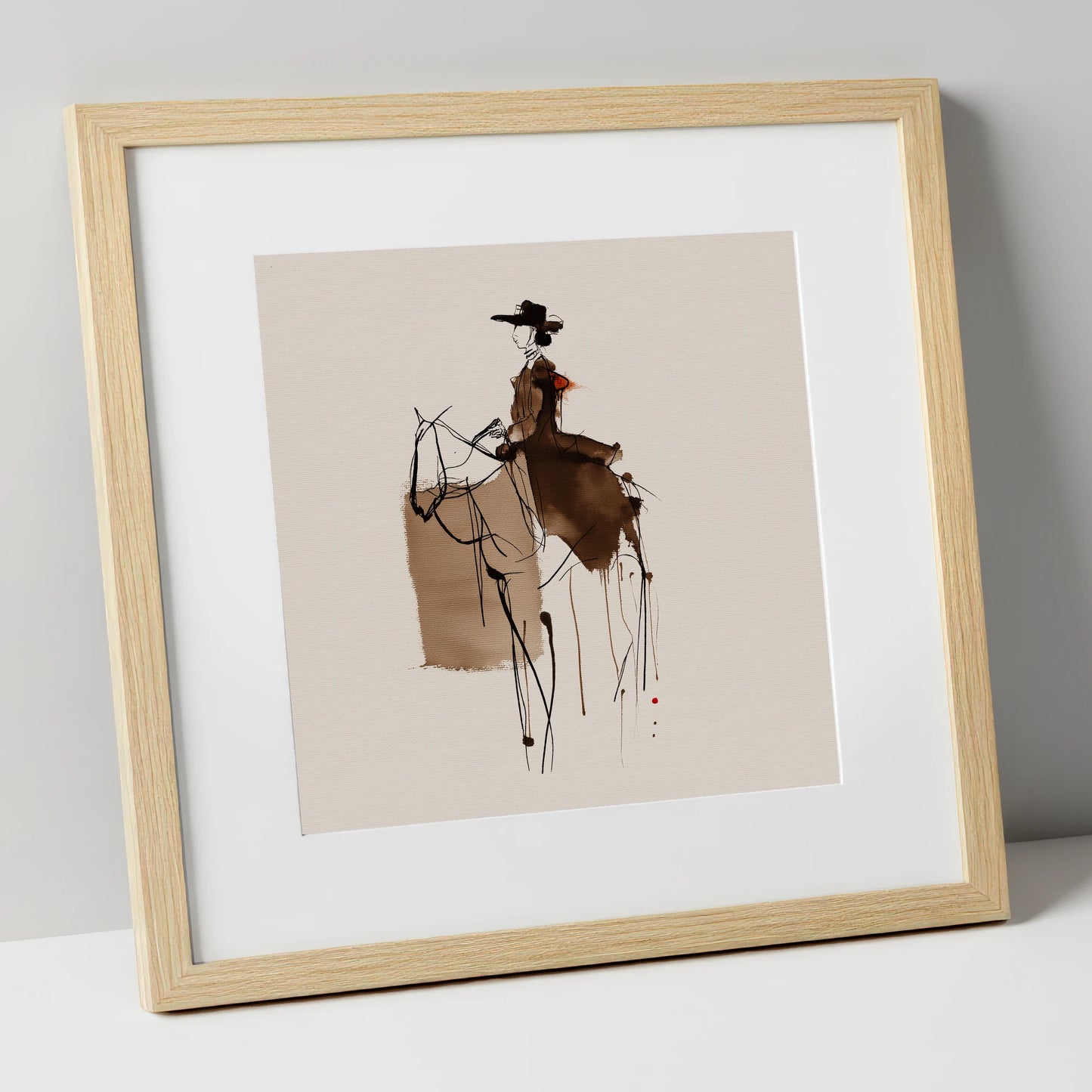 Timeless Western Rider western horse art print in natural frame
