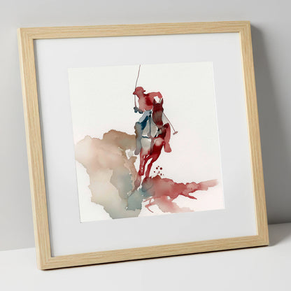 Crimson Chukka Strike polo horse art print in natural frame