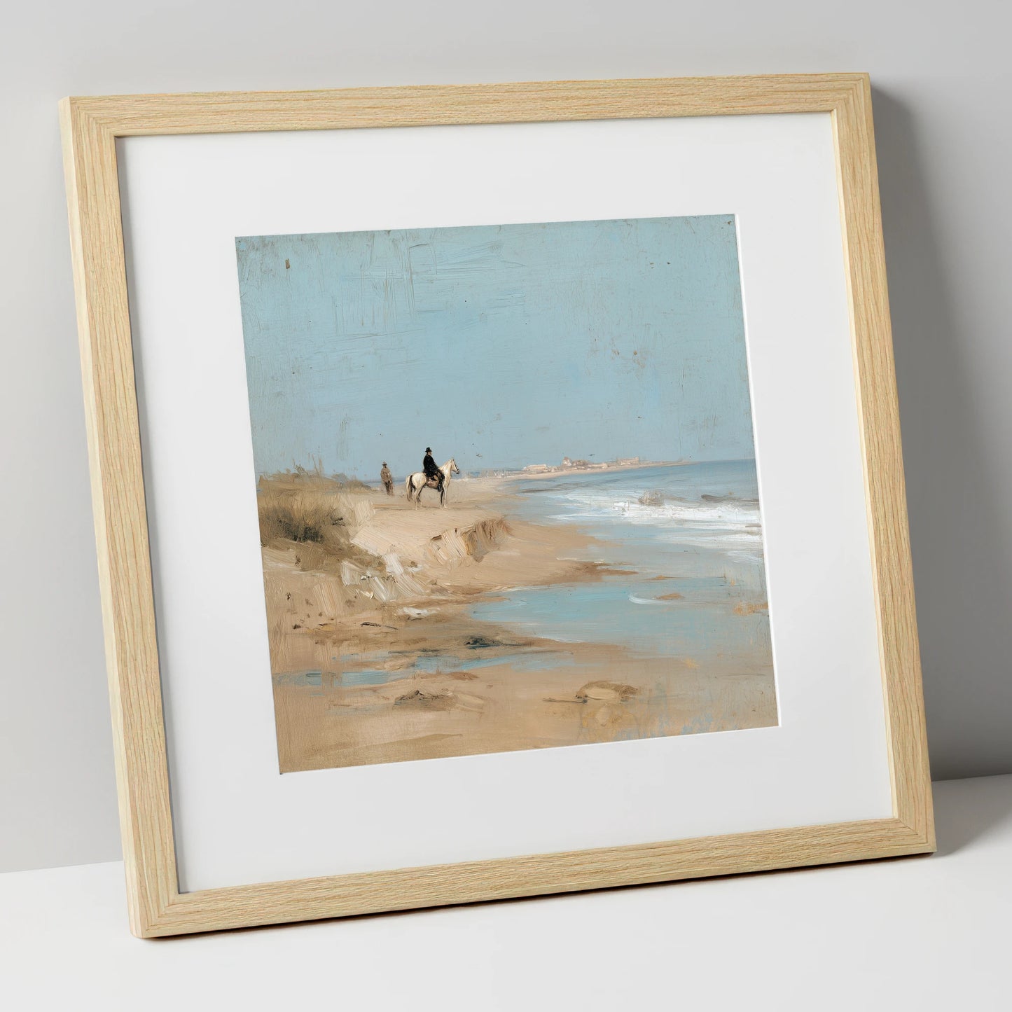 Coastal Solitude horse landscape art print in natural frame