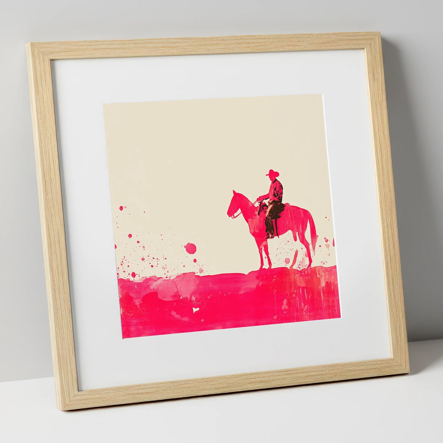 Vivid Western Silhouette western horse art print in natural frame