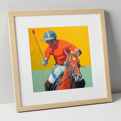 Vivid Mid-Chukka Strike polo horse art print in natural frame