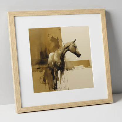 Umber Equine Grace horse breed art print in natural frame