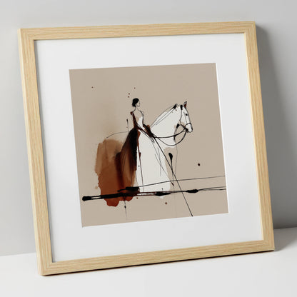Timeless Connection horse & rider art print in natural frame