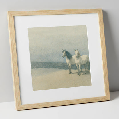 Slate Blue Companions horse landscape art print in natural frame