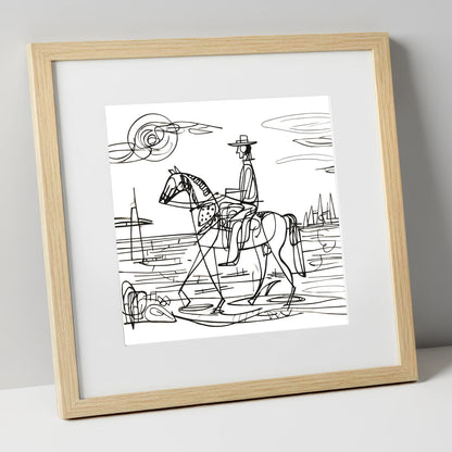 Abstract Coastal Ride beach horse art print in natural frame