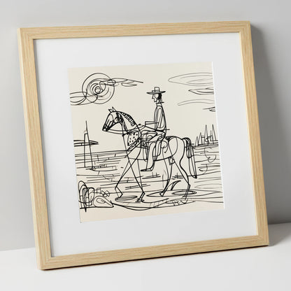 Abstract Coastal Ride beach horse art print in natural frame