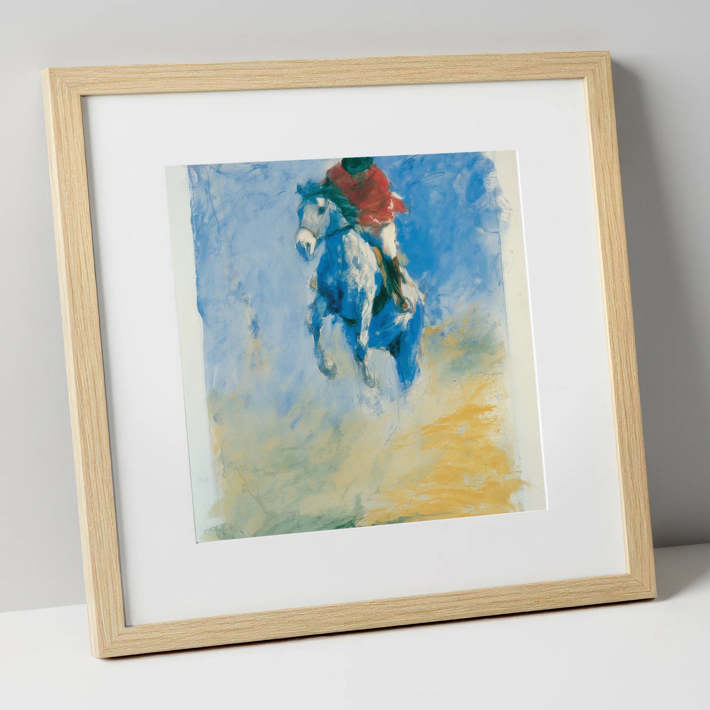 Cerulean Flight show jumping horse art print in natural frame
