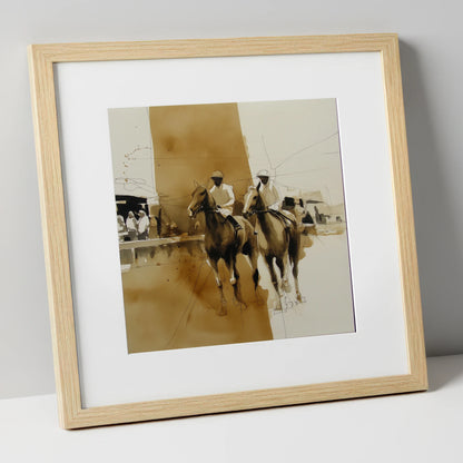Parade Ring Anticipation racing horse art print in natural frame