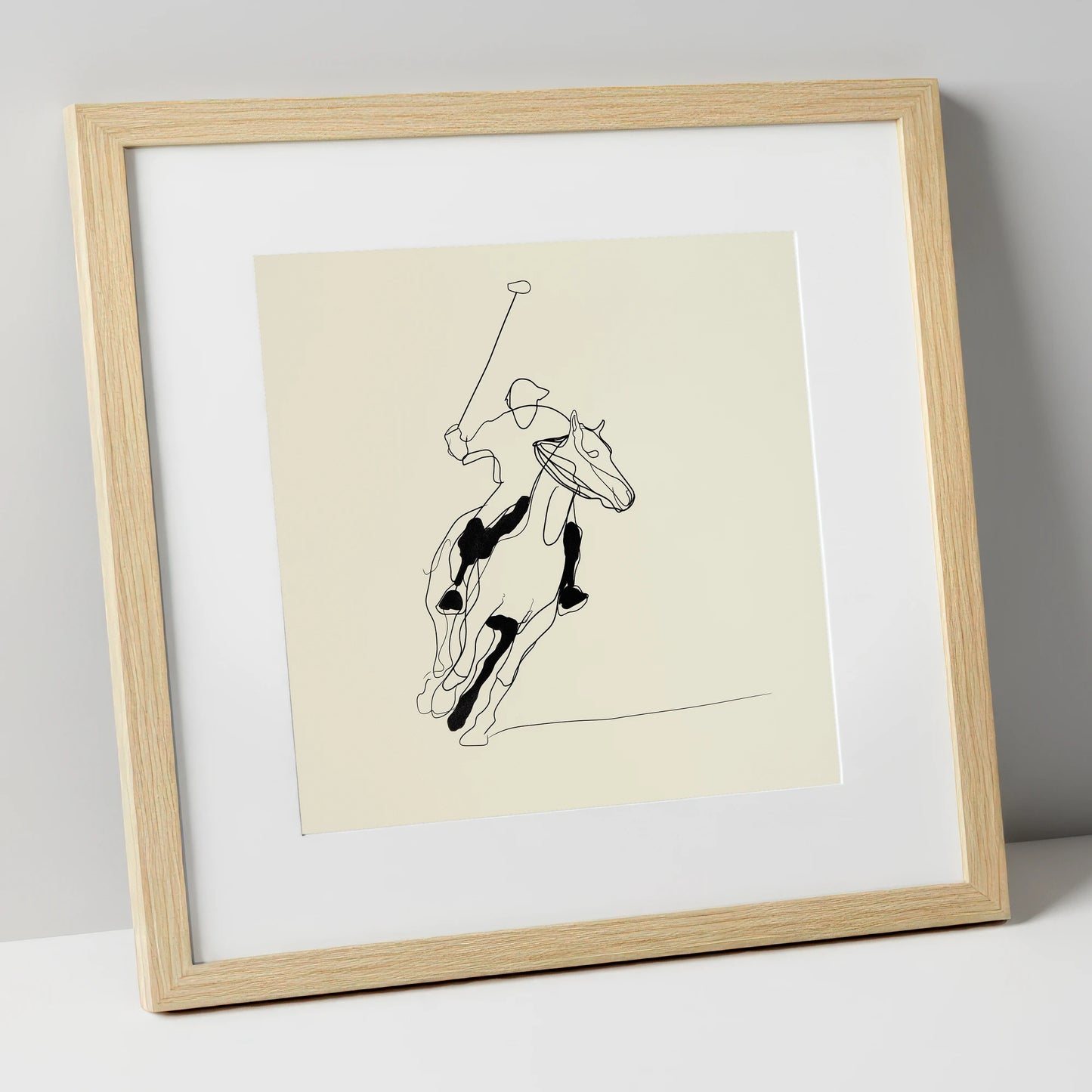 Fluidity of the Chukka polo horse art print in natural frame