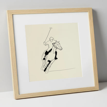 Fluidity of the Chukka polo horse art print in natural frame