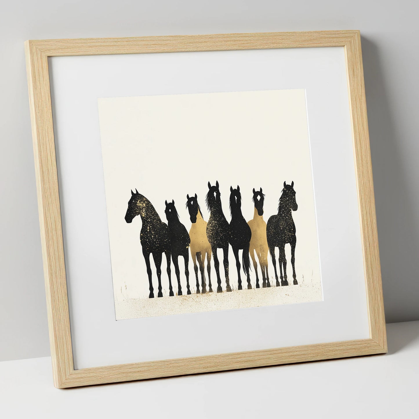 Gilded Companions horse landscape art print in natural frame