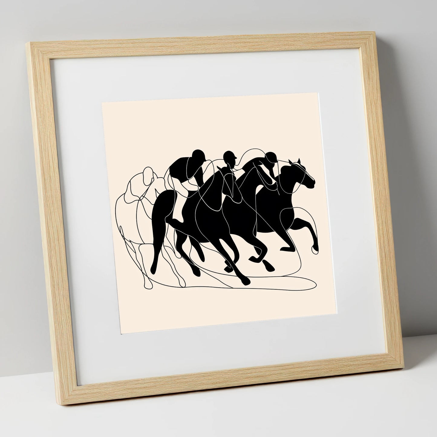 The Homestretch racing horse art print in natural frame