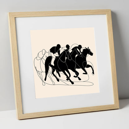 The Homestretch racing horse art print in natural frame