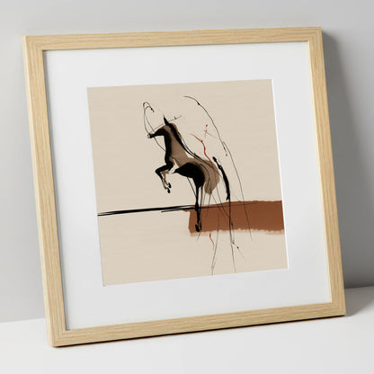 Untamed Sepia Silhouette horse portrait art print in natural frame