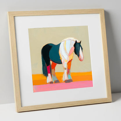 Vivid Spirit of the Cob working horse art print in natural frame