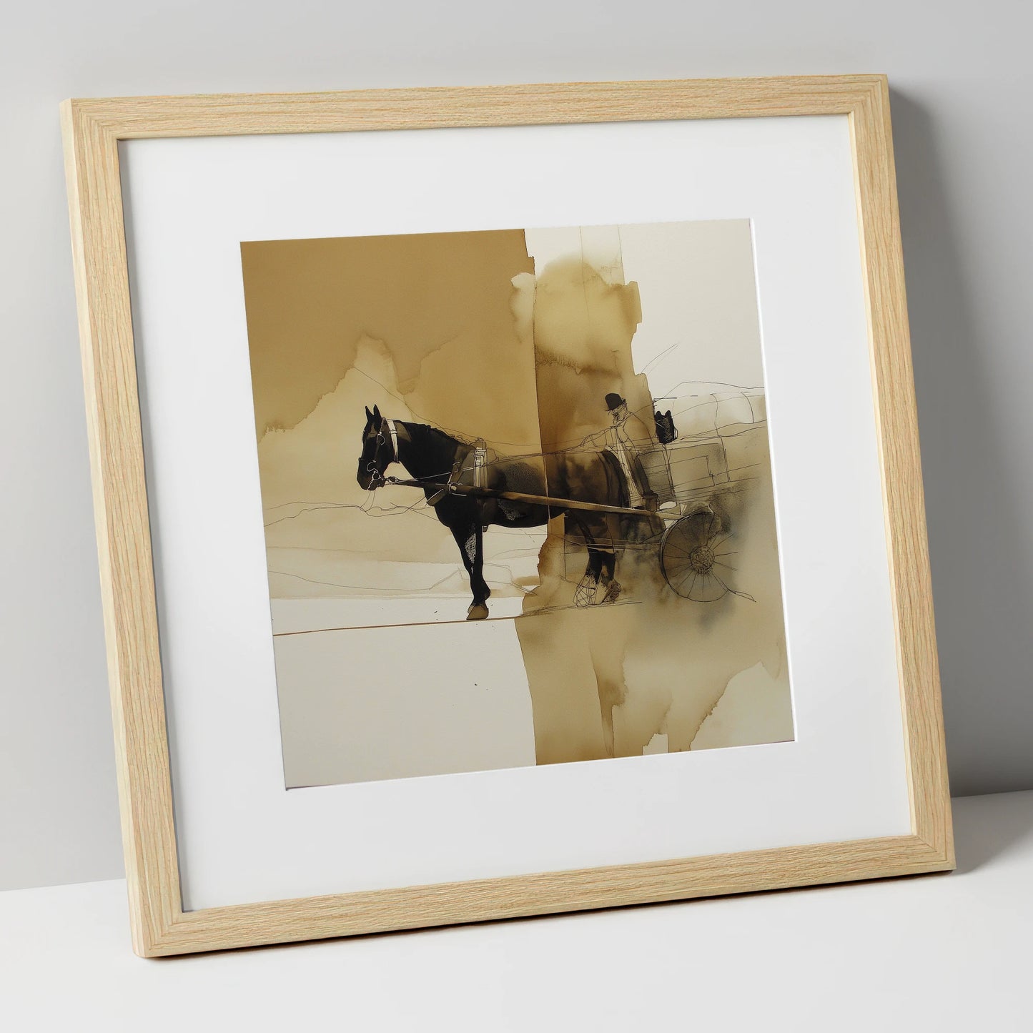The Sepia Draught working horse art print in natural frame
