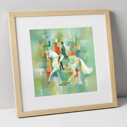 Modern Dressage Mosaic dressage horse art print in natural frame