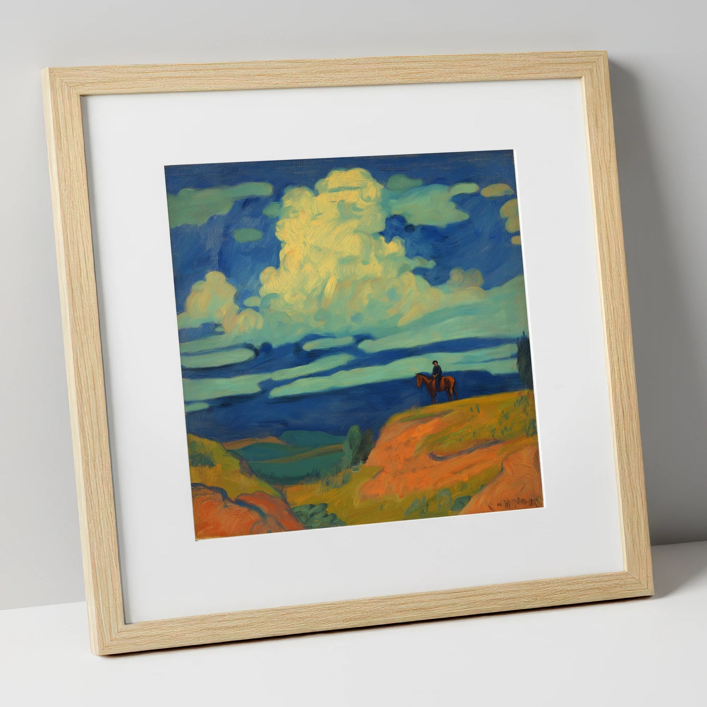 Beneath Billowing Skies horse landscape art print in natural frame