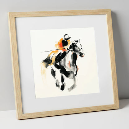 Flash of Amber racing horse art print in natural frame