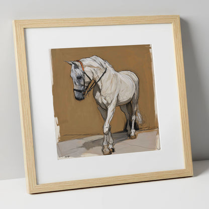 Quiet Contemplation horse portrait art print in natural frame